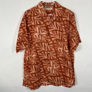 Tommy Bahama Short Sleeve Button Up 100% Linen Shirt Mens Medium Orange Floral